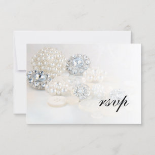 Falsche weiße Perlen- und Diamantknöpfe Hochzeit RSVP Karte