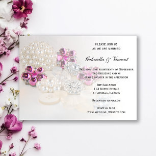 Falsche weiße Perlen und rosa Diamantknöpfe Hochze Einladung
