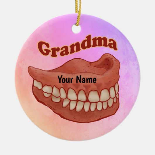 Falsche Zähne Oma Keramik Ornament (Vorne)