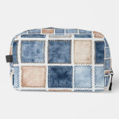 Falscher Blau-Denim & Creme Quadrate Waschbeutel (Vorderseite)