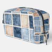Falscher Blau-Denim & Creme Quadrate Waschbeutel (Rechte Ecke)