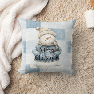 Falscher Blau-Denim-Schneemann-Weihnachten Kissen