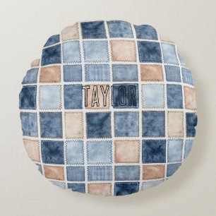 Falscher blauer Glitter-Cream-Denim Rundes Kissen