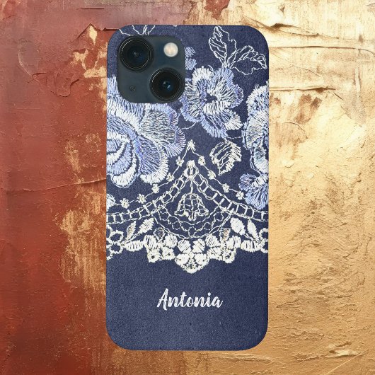 Falscher blauer Samt und simulierte Spitzensticker Case-Mate iPhone Hülle