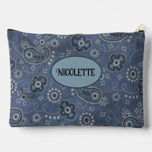 Falscher Blauer Suede und Western Blue Paisley   Zubehörtasche