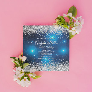 Falscher funkelnder silberner Glitter Himmelsblau Einladung