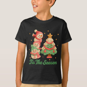 Falscher Garn-Häkel-Schneemann und Weihnachtsbaum T-Shirt