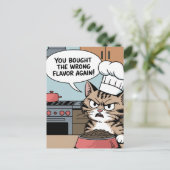 Falscher Geschmack Cat Food Cartoon Postkarte (Stehend Vorderseite)