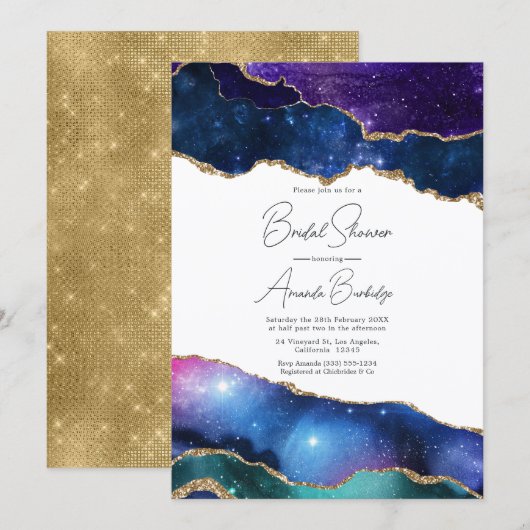 Falscher Glitter Achat Kosmische Himmlische Brautp Einladung (Vorne/Hinten)