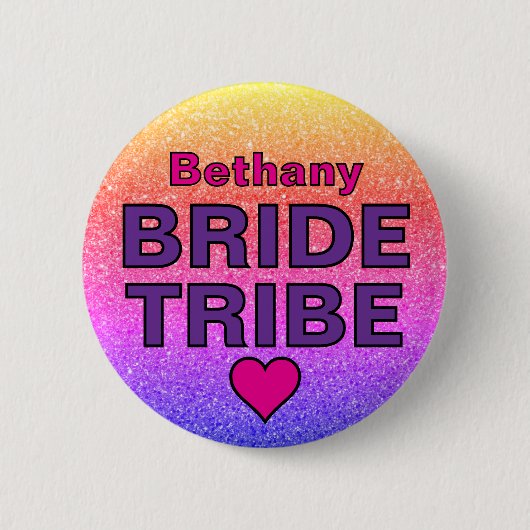 Falscher Glitter Braut Stamm Custom Name Button (Vorderseite)