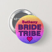 Falscher Glitter Braut Stamm Custom Name Button (Vorne & Hinten)