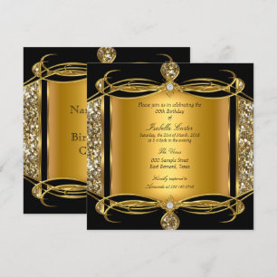 Falscher Glitter Gold Diamant Schwarz Geburtstagsf Einladung