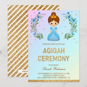 Falscher Gold-Glitter Süße Blaue Prinzessin Aqiqah Einladung