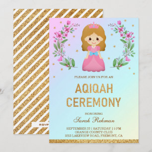 Falscher Gold-Glitter Süße Rosa Prinzessin Aqiqah Einladung