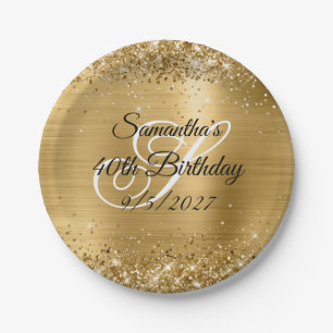 Falscher Gold-Glitter und Folie 40. Geburtstag Pappteller