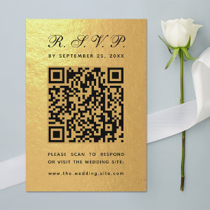 Falscher Goldfolien-QR-Code Schwarze Schrift Luxus RSVP Karte