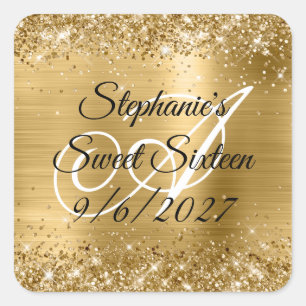 Falscher Goldglitter und Folie Sweet Sixteen Quadratischer Aufkleber