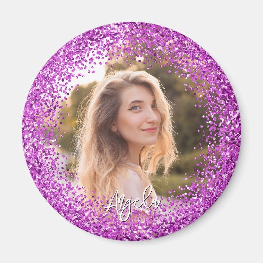 Falscher lila Glitter-Foto Magnet (Vorne)