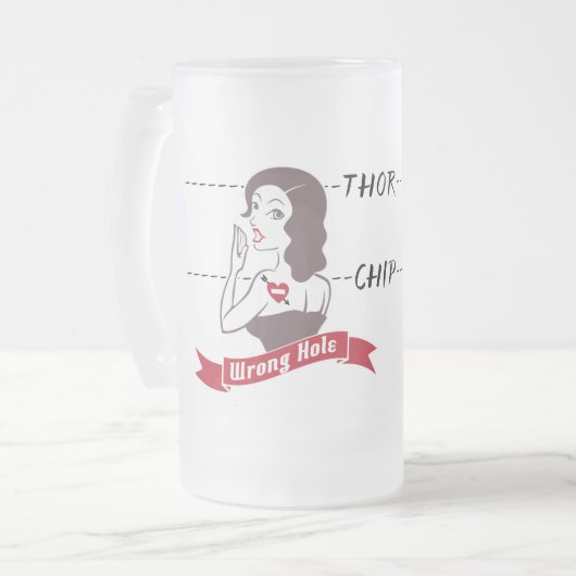 Falscher Loch-Chip oder Thor-Tasse Mattglas Bierglas (Vorderseite Links)