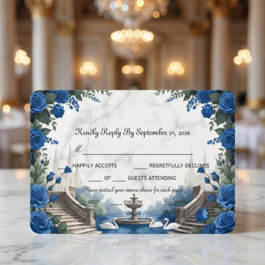 Falscher Marmor & Aquarell Blaue Rosengarten RSVP Karte