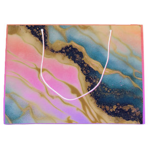 Falscher Marmor Navy, Aqua, Pink, Gold Geschenktas Große Geschenktüte