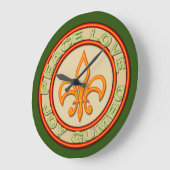 Falscher Neon Peace Joy Gumbo Fleur de Lis Große Wanduhr (Winkel)