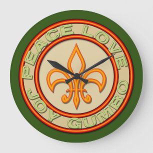 Falscher Neon Peace Joy Gumbo Fleur de Lis Große Wanduhr