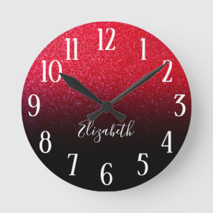 Falscher roter funkelnder Glitter schwarz Ombre Runde Wanduhr