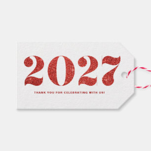Falscher roter Glitter 2024 Typografie Frohes Neue Geschenkanhänger