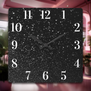 Falscher schwarzer Glitter moderner eleganter weiß Quadratische Wanduhr