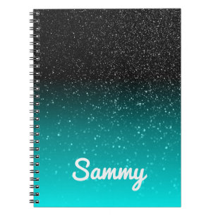 Falscher schwarzer Glitter und Aqua Ombre personal Notizblock