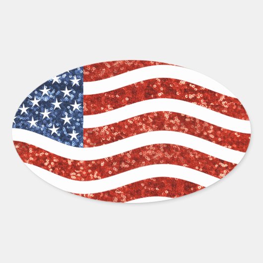 Falscher Sequenzprint American Flag Ovaler Aufkleber (Vorderseite)