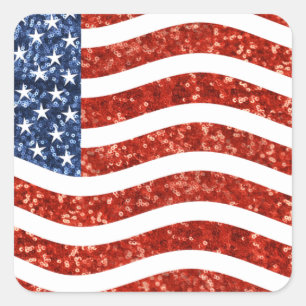 Falscher Sequenzprint American Flag Quadratischer Aufkleber
