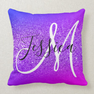 Falscher violetter Glitter Miami Ombre Monogramm Kissen