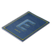 Falsches Blau-Denim 3D-Polsterbuchstabe E-Monogram Notizblock (Linke Seite)