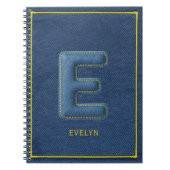 Falsches Blau-Denim 3D-Polsterbuchstabe E-Monogram Notizblock (Vorderseite)