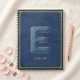 Falsches Blau-Denim 3D-Polsterbuchstabe E-Monogram Notizblock