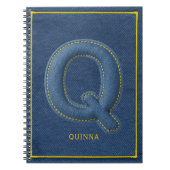 Falsches Blau-Denim-gestepptes Buchstabe Q Name Mo Notizblock (Vorderseite)