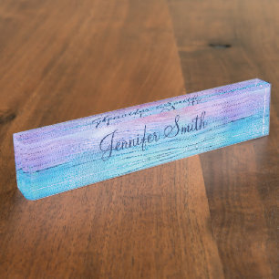 Falsches Blau Lila Ombre Holz Namensplakette