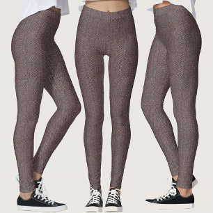 Falsches braunes Fischgratmuster-Tweed-Struktur-St Leggings