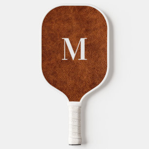 Falsches braunes Leder modernes Monogramm Pickleball Schläger