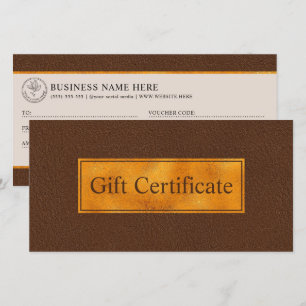 Falsches braunes Leder und Goldfolie-Geschenkgutsc