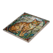 Falsches Buntglas Orange-Ginger-Tabby-Katze Kunst Fliese (Seite)