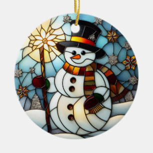 Falsches Buntglas-Schneemann-Weihnachtsornament Keramik Ornament