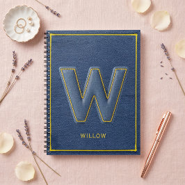 Falsches Denim Gelb Genähtes Monogramm Buchstabe W Notizblock