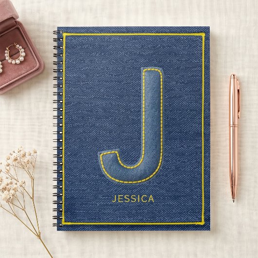Falsches Denim Gelber Stich Monogramm J Name Notizblock