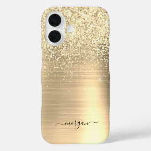 Falsches gebürstetes Goldmetall, Glitter, Schriftn iPhone 16 Hülle
