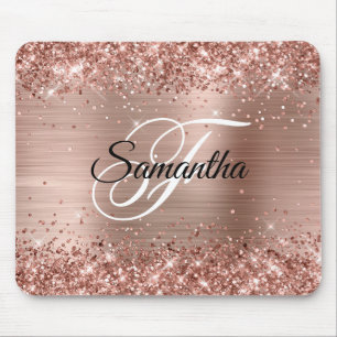 Falsches glänzendes Roségold-Glitter-Folie-Monogra Mousepad