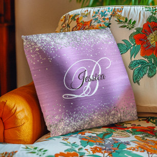 Falsches glänzendes Silber-Glitter-Lavendel-Folie- Kissen