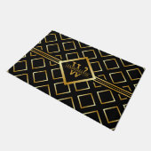 Falsches Gold-Achsen-Monogramm – Schwarz & Gold Fußmatte (Schrägansicht)